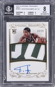 2013-14 National Treasures Gold #130 Giannis Antetokounmpo Signed Patch Rookie Card (#13/25) - BGS NM-MT 8/BGS 10